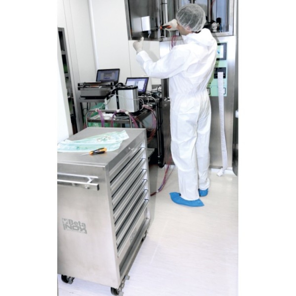 Τρόλεϊ με επτά συρτάρια, εξ ολοκλήρου από ανοξείδωτο χάλυβα Ρόδες που δεν αφήνουν ίχνος C04TSS-7